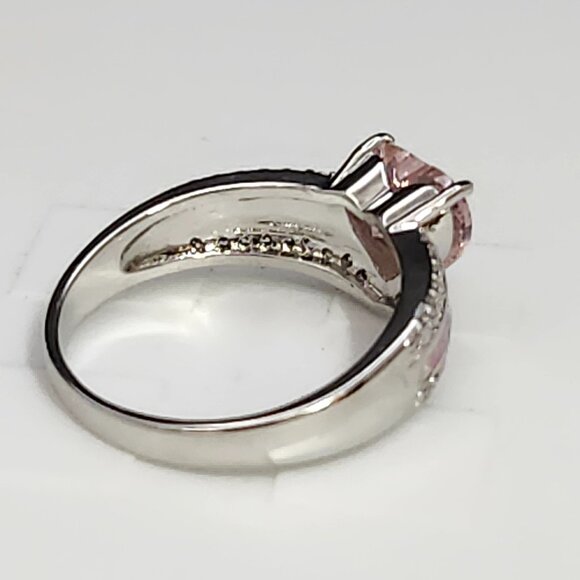 Fashion Jewelry Pink Heart CZ Ring Synthetic Opal Oval Silver Tone Size 9 NOS - Picture 5 of 10